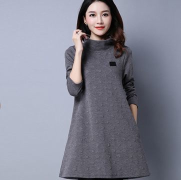 【1A-351实拍2016秋冬新款夹棉文艺范休闲大码女装长袖高领连衣裙3299】深圳市南山区七彩纷服饰批发商行 - 产品库